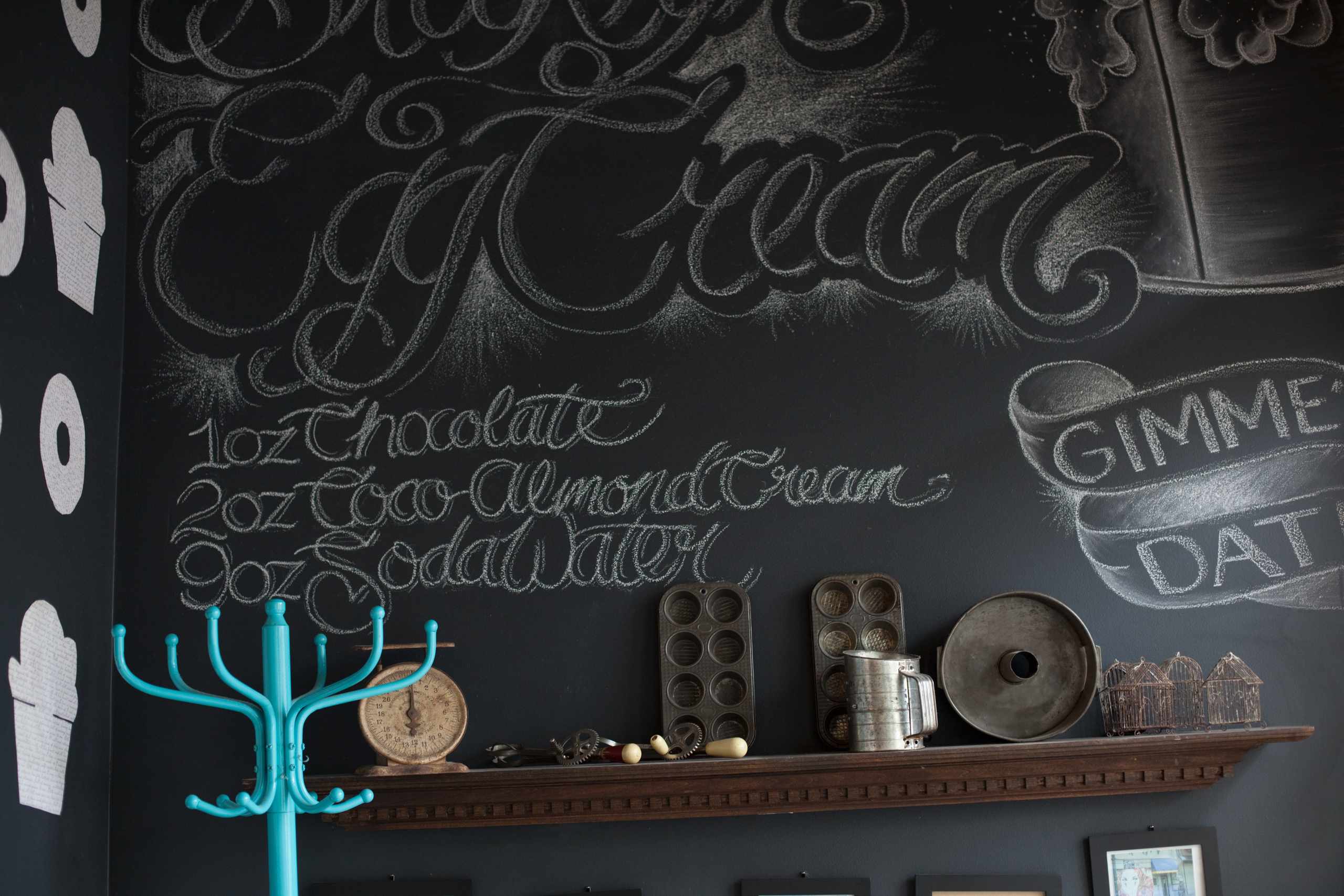 French painted sign and lime wall interior